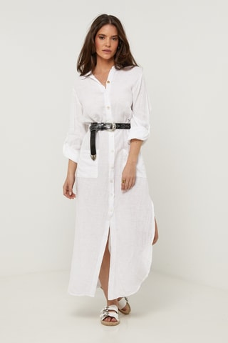 Abito a camicia in lino - Bianco