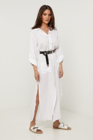Abito a camicia in lino - Bianco