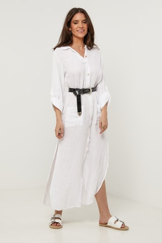 Abito a camicia in lino - Bianco