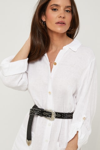 Abito a camicia in lino - Bianco