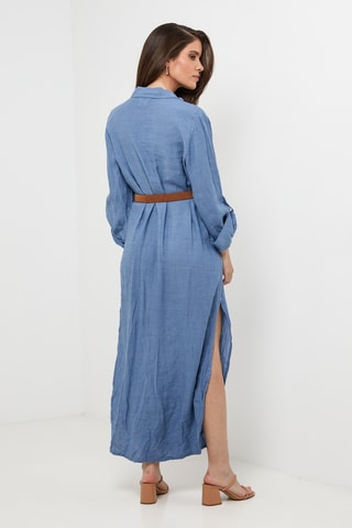 Abito a camicia in lino - Blu