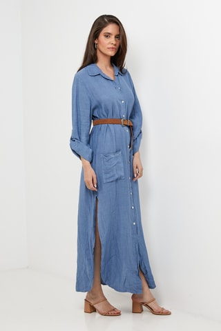 Abito a camicia in lino - Blu