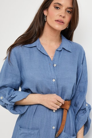 Abito a camicia in lino - Blu