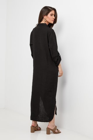 Abito a camicia in lino - Nero