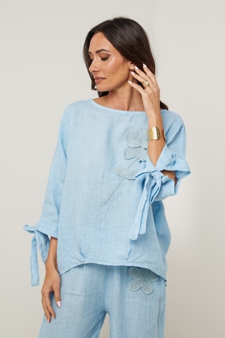 Blusa in lino - Blu