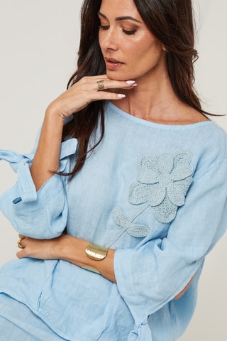 Blusa in lino - Blu
