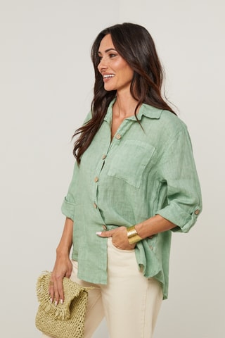 Camicia in lino - Verde