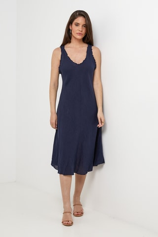 Abito midi in lino senza maniche - Blu