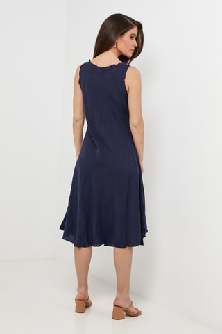 Abito midi in lino senza maniche - Blu