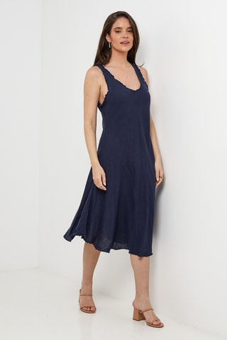 Abito midi in lino senza maniche - Blu