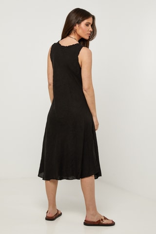 Abito midi in lino senza maniche - Nero
