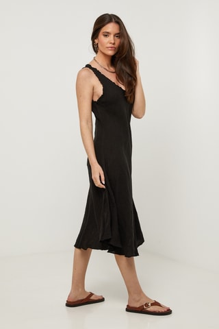 Abito midi in lino senza maniche - Nero