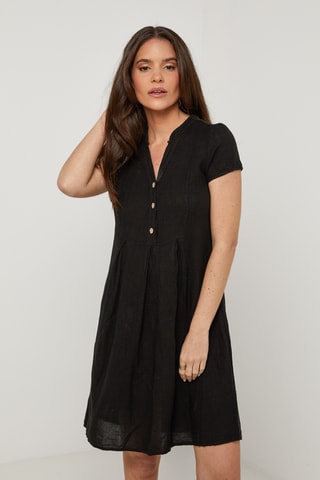 Abito taglio dritto in lino - Nero