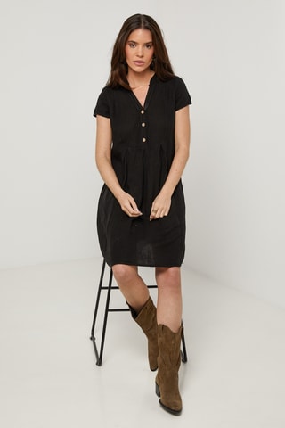 Abito taglio dritto in lino - Nero