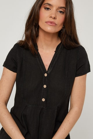 Abito taglio dritto in lino - Nero