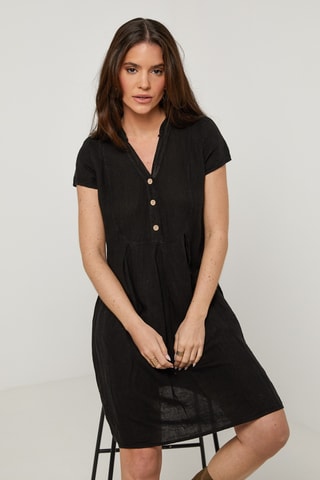 Abito taglio dritto in lino - Nero