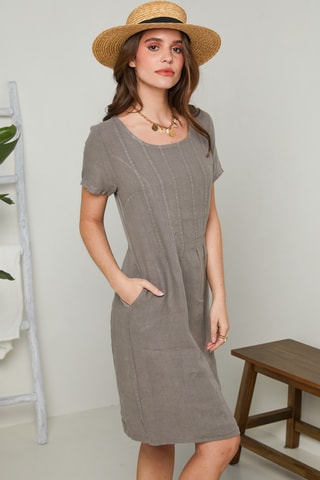 Abito taglio dritto in lino - Grigio