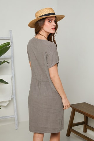 Abito taglio dritto in lino - Grigio