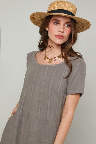 Abito taglio dritto in lino - Grigio