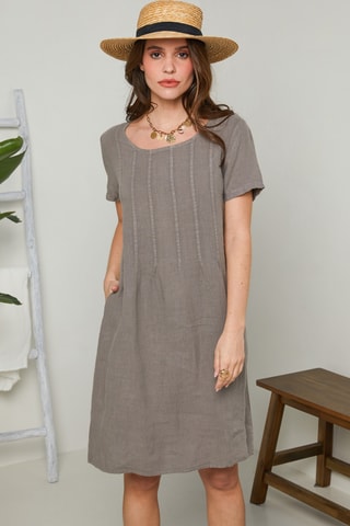 Abito taglio dritto in lino - Grigio