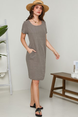 Abito taglio dritto in lino - Grigio