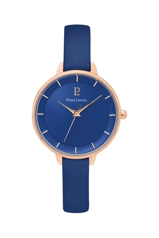 Montre à quartz en cuir - Bleu et doré rose