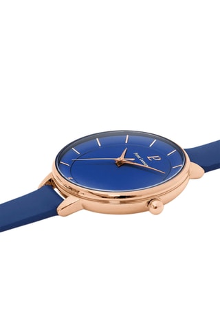 Montre à quartz en cuir - Bleu et doré rose