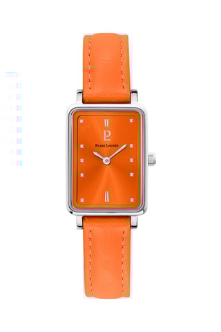 Montre à quartz en cuir - Orange et argenté
