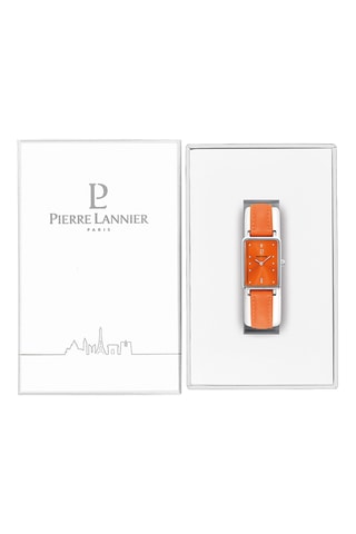 Montre à quartz en cuir - Orange et argenté