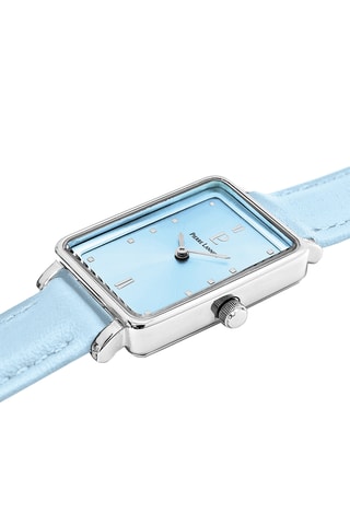 Montre à quartz en cuir - Bleu et argenté