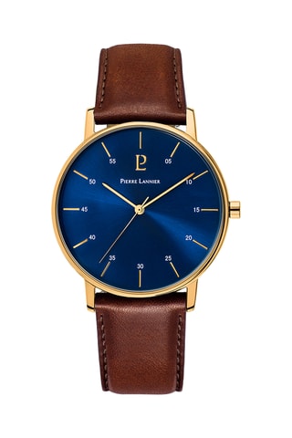 Montre à quartz en cuir - Marrone et doré