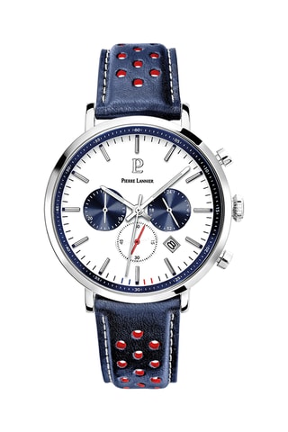 Montre à quartz en cuir - Chronographe - Bleu et argenté