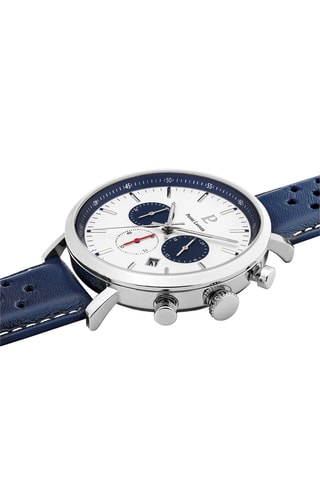 Montre à quartz en cuir - Chronographe - Bleu et argenté