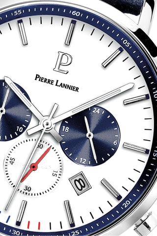 Montre à quartz en cuir - Chronographe - Bleu et argenté