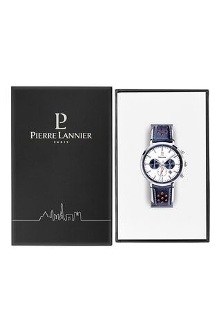 Montre à quartz en cuir - Chronographe - Bleu et argenté