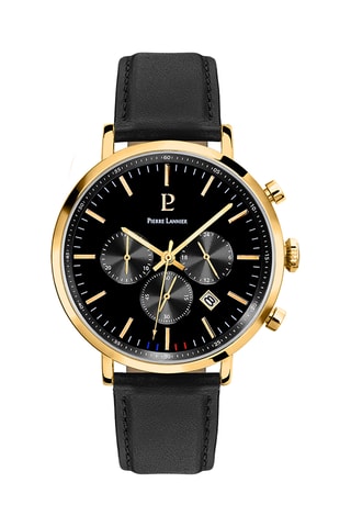 Montre à quartz en cuir - Chronographe - Noir et doré