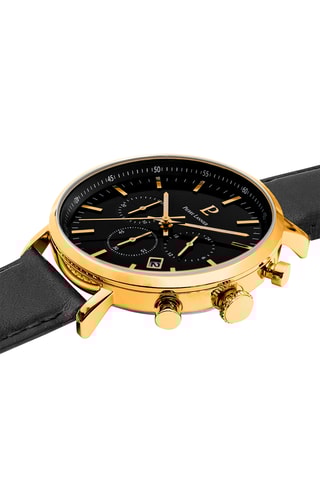 Montre à quartz en cuir - Chronographe - Noir et doré