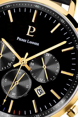 Montre à quartz en cuir - Chronographe - Noir et doré