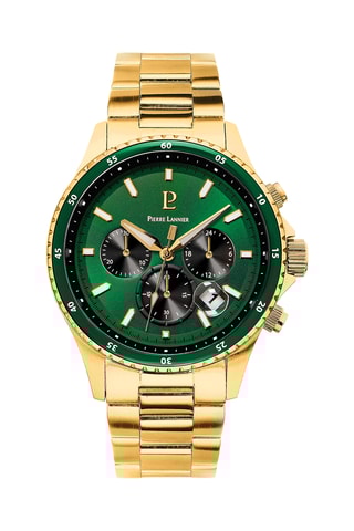 Montre à quartz en acier - Chronographe - Doré et vert