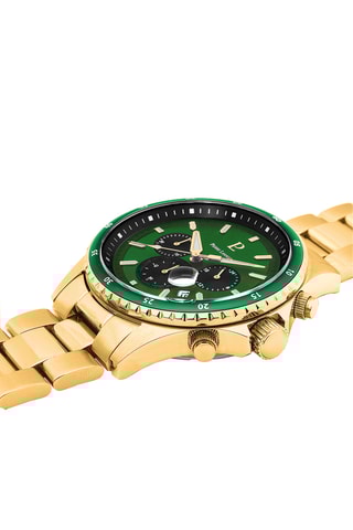 Montre à quartz en acier - Chronographe - Doré et vert