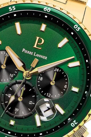 Montre à quartz en acier - Chronographe - Doré et vert