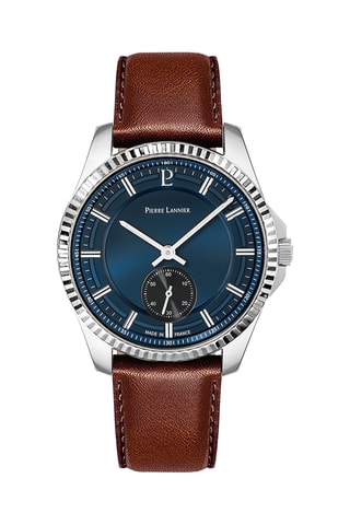 Montre à quartz en cuir - Marron et argenté