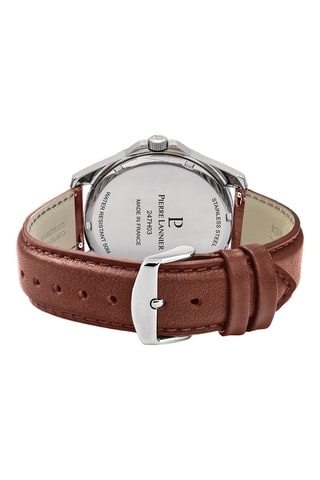 Montre à quartz en cuir - Marron et argenté