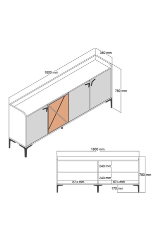 Bahut 4 portes - 180 x 35 x 78 cm