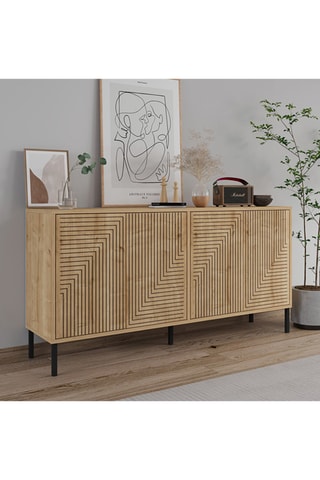 Buffet 4 portes Evolet - Sapphire Oak - 150 x 36 x 75 cm