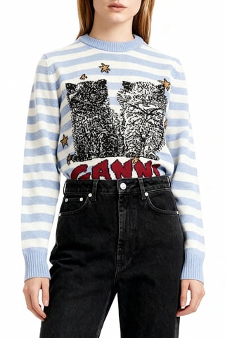 Maglia in lana - Celeste e bianco - Ganni