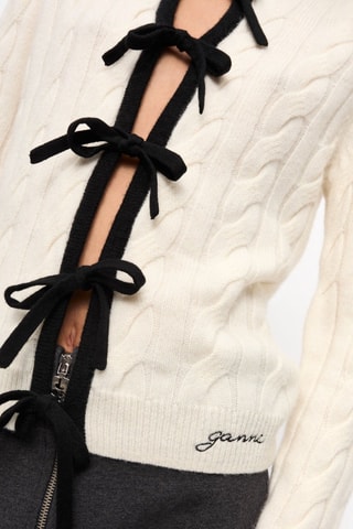 Cardigan in lana merino e cashmere - Ecrù - Ganni