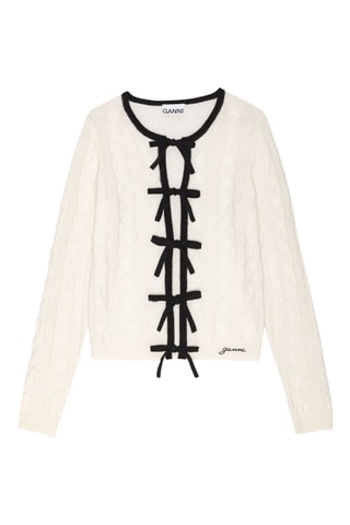 Cardigan in lana merino e cashmere - Ecrù - Ganni