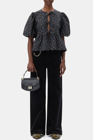 Biologisch Katoenen Blouse - Donkergrijs en Groen - Ganni