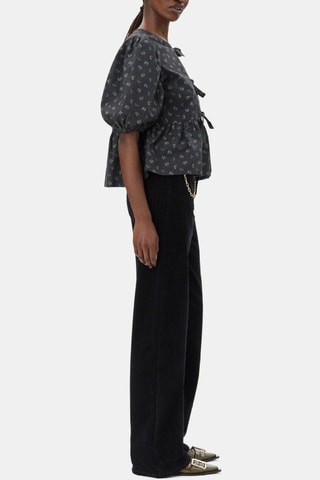 Biologisch Katoenen Blouse - Donkergrijs en Groen - Ganni